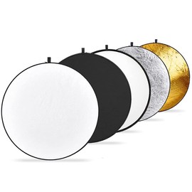 5-in-1 Photography Reflector Set - 30 cm Folding Reflector for Photography and Outdoor Lighting, Photo Shoots, Weddings - Disc Reflector, Reflector Translucent, Silver, Gold, White and Black