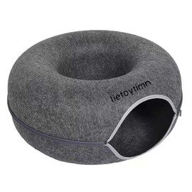 Tunnel cat Bed, Donut cat Bed, Fun Ventilation Peephole, Detachable Zipper cat Bed, Felt Washable, All Season Universal cat Bed Suitable for Cats, Small Dogs, Rabbits (Dark Gray, Small)
