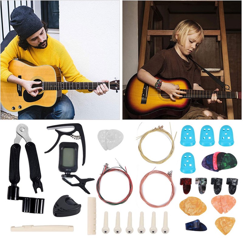 Guitar Accessories Kit Tuner Strings Changing Capo Picks Nail Cover