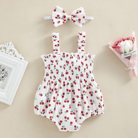 farrubbyine8 Baby Girl Outfit Cute Floral Romper Ruched Bodysuit Comfy Outfits Baby Girl Clothes (ZAA Cherry, 12-18 Months)