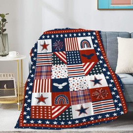 Ishanaten Flag Star Patriotic Blankets Independence Day 4th of July Blanket Gifts, Ultral Soft Blue Red White Lightweight Flannel Blankets Throw for Home Sofa Bed Chair 40"x50" for Kids