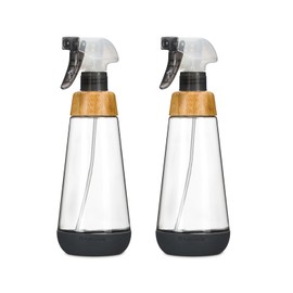 Full Circle Bottle Service – Refillable Glass Spray Bottle, Stream & Mist, Bamboo + Silicone Boot, Ideal for Non-Toxic Cleaning & Plant Care, 16oz, Gray, 2-Pack