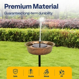 VIVOHOME Polyresin Bird Bath Bowl with Solar Fountain, 29 Inch Height Outdoor Freestanding Birdfeeder with Metal Stake, Capacity 1.4 Gallons, 5-Pronged Base, Copper
