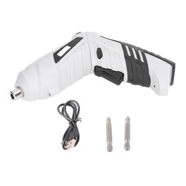 Rechargeable Cordless Electric Screwdriver Set for Drilling Repair with 2pcs Bit Tool Kit (White)