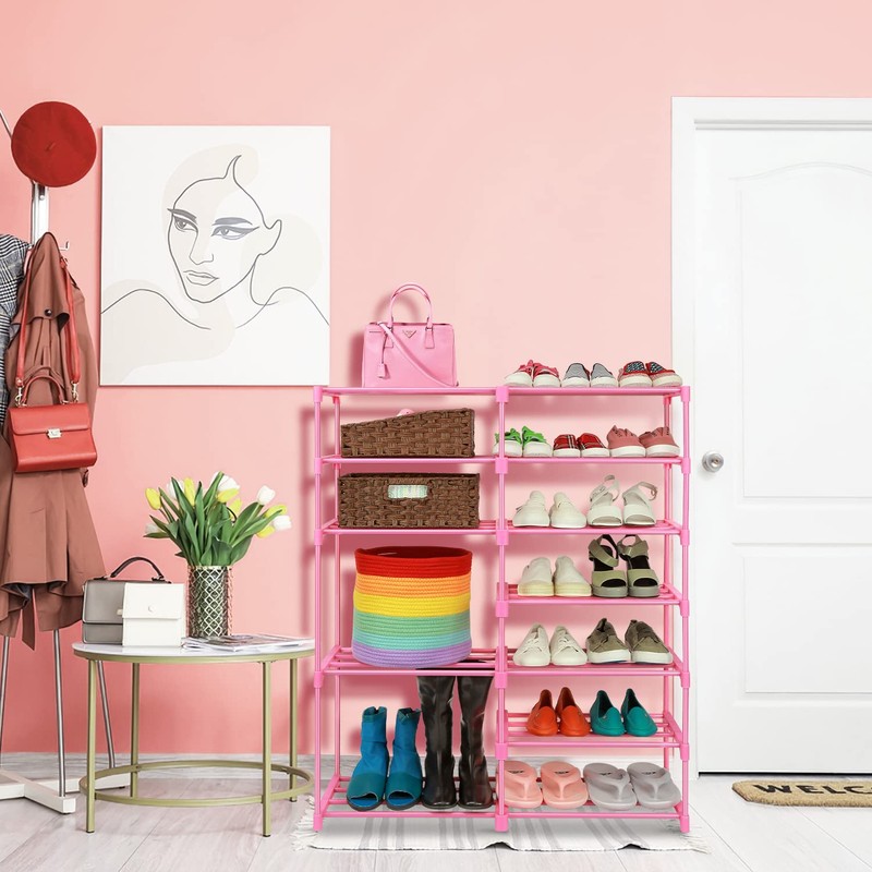 LNYZQUS 7-Tier Large Pink Shoe Rack, 24-30 Pairs Tall Shoe