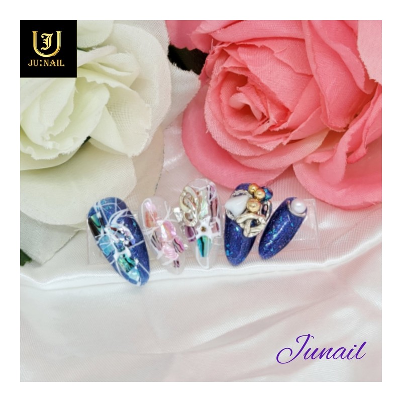 Yeosu night sea handmade nail tips - Short Oval /