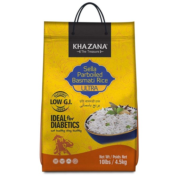 Khazana Premium Ultra Long Parboiled Basmati Rice - 10lb Ziploc Bag | NON-GMO, Gluten-Free, Kosher & Cholesterol Free | Aged Aromatic, Flavorful, Authentic Grain From India