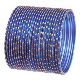 Touchstone "Colorful 2 Dozen Bangle Collection Indian Bollywood Alloy Metal Textured Royal Blue Color Jewelry Bangle Bracelets Set of 24 in Antique Gold Tone for Women