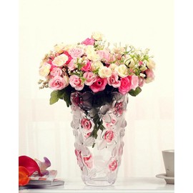 Glass Flowers Vase 9.3 inch Tall, Unique Crystal Vases for Tables Centerpieces, Vintage Rose Large Vases Christmas Thanksgiving Gifts