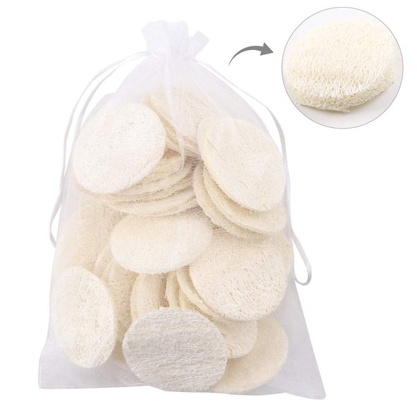 40 Pcs Exfoliating Loofah,Natural Loofah Pads Scrubbing Sponges,Reusable Makeup Removal Face Pads Loofah For Men & Women Face Brush Cleanser And Massager Body Wash And Bath Scrubber,With Travel Bag