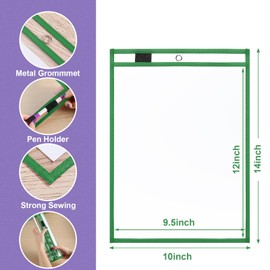 Nezyo Dry Erase Pockets Plastic Job Ticket Holders Shop Holder Order Pockets Clear Sleeves Tickets Folders Plastic Sleeves Paper Teacher Supplies for Classroom(14 x 10 in,Dark Green,20 Pcs)