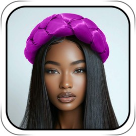 Wosois HeadWrap African Turban Hairband Pre-Tied Twisted Braid Headband with Matching Beanie Cap Headwrap Hat (Bright Purple)