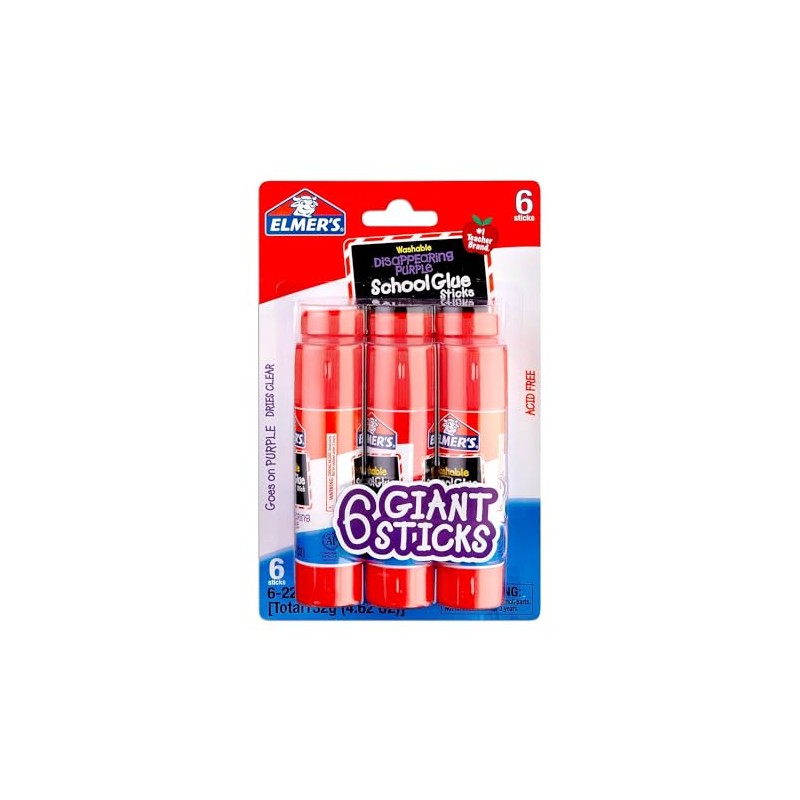 Elmer's Washable Disappearing Purple School Glue, 6 Giant Sticks (Pack