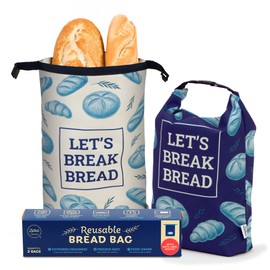LOTTELI Reusable Bread Bags for Homemade Loaves – 2 Pack Cloth Sourdough Bread Bags - Freezer Storage with Zipper, Buckle & Date-Label Pocket - Eco-Friendly & Washable