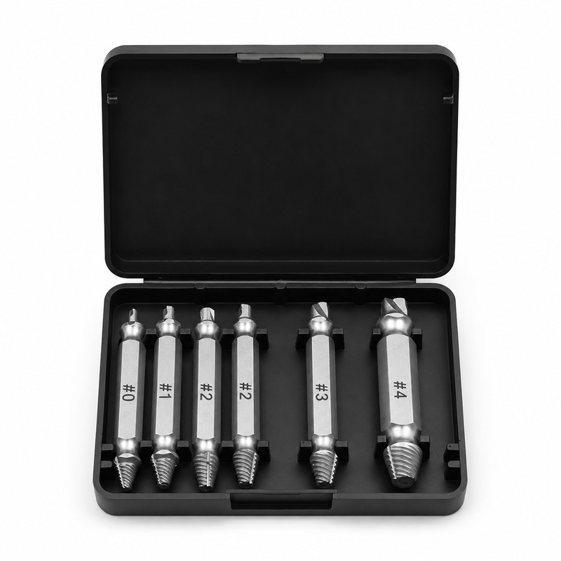 6-Piece Screw Extractor Set for Damaged Fasteners – HSS Double-Ended