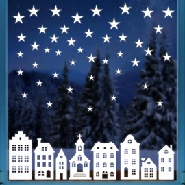 6 Sheets Large Size Christmas Star Stickers Reusable Xmas Building Window Clings PVC Static Self Sticker for Xmas Winter Decorations Party Ornaments