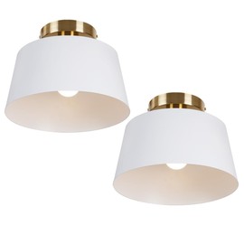 JC TOPA Modern 10” Ceiling Light Farmhouse Semi Flush Ceiling Light White and Gold Ceiling Lamp for Entryway Porch Barn Loft Laundry Room, 2 Pack
