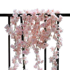 COSCHANO 4 Pack Artificial Cherry Blossom Wall Hanging Cherry Vine Silk Floral Garland Flowers String Fake Flowers Garland for Home Wedding Arch Outdoor Garden Wall Decor Party Decoration,5.9 Feet