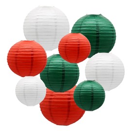 Christmas Paper Lantern Party Decoration, Multicoloured Party Ball Lantern Lights, Suitable for Christmas Party, Wedding Party, Baby Birthday Party Decoration, Set of 9 (White, Green, Red)