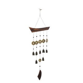 Sunset Vista Designs 92695 Asian Bell Chimes Wood and Metal Wind-Bells Wind Chime for Patios Porches and More, 27-Inches Long, Tibetian Coins