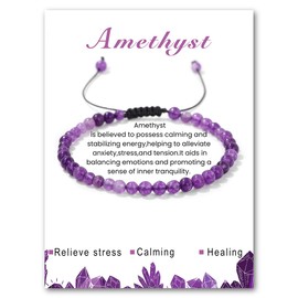LOCCY Crystal Bracelet for Women, 4mm Natural Stone Bracelet Adjustable Gemstone Stone Bracelet Yoga Beads Bracelet for Women Men for Birthday Christmas Valentine's Gifts (Amethyst)