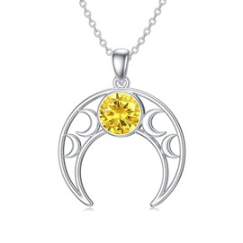 SLIACETE Birthstone Moon Necklace for Women 925 Sterling Silver Moon Pendant Necklace Moon Jewellery Gifts for Mother, Wife, Girlfriend, Daughter, Sister, Girlfriend, Sterling Silver, Citrine