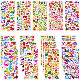 Vicloon Big 3D Stickers for Kids Puffy Stickers 600+ Children Stickers 12 Variety Sheets for Rewarding Gifts Scrapbooking Including Dinosaur, Fish, Butterfly, Bear, Panda, Rabbit and More