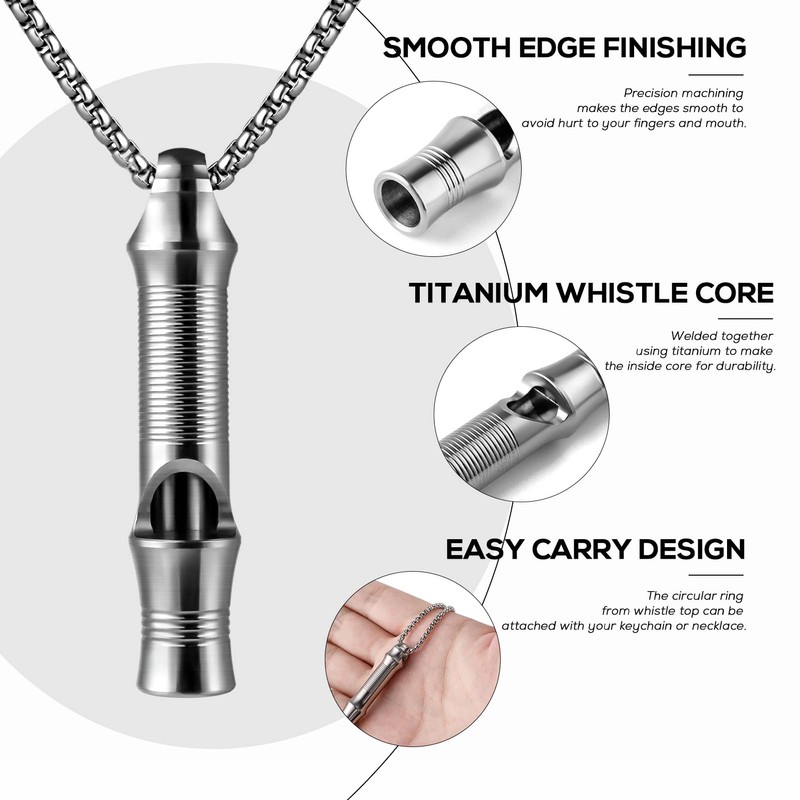 TISUR Titanium Emergency Whistle,EDC Safety Whistles Necklace Loud up to