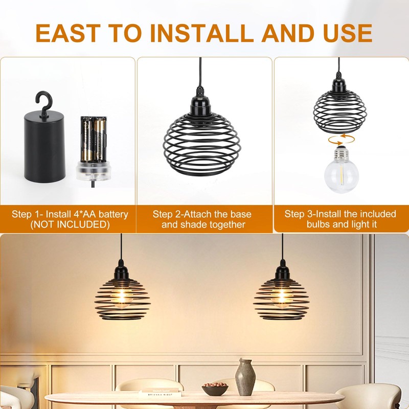 Lightess Outdoor Chandelier for Gazebo Lights Battery Operated, Black Battery
