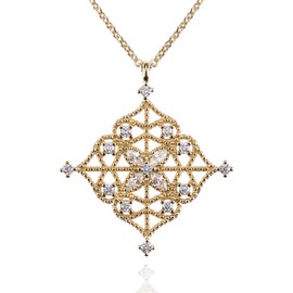 Namana Arabesque Gold Pendant Necklace. Gold Necklaces for Women set with Cubic Zirconia Gemstones on Intricate Filigree Details. Gold Necklace for Women with Gift Box