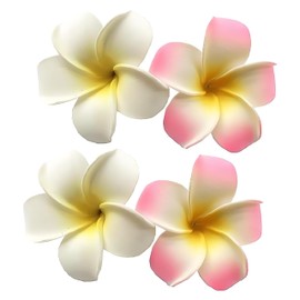 4Pcs Hawaiian Plumeria Foam Flower Hair Clips, 7cm White and Pink Beach Party Hair Accessories