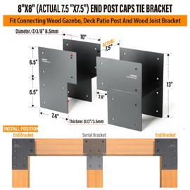 Wocepu 2 Pack Heavy Duty 8x8 (Actual 7.5"x7.5") Stainless Steel End Post Caps Tie Bracket , Fit Connecting Wood Gazebo, Deck Patio Post and Wood Beams Bracket (End Dark Ggray)