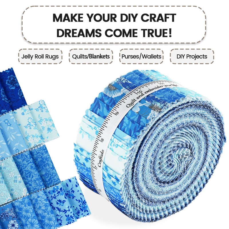 Craftido-18 Options-100% Cotton Jelly Roll Fabric Precut Strips for Quilting,