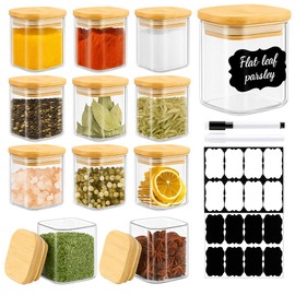 TBWIND 12 Pack 4 oz Square Glass Spice Jars with Lids and Labels – Airtight Small Spice Containers Set, Clear Glass Storage Jars for Seasoning, Spices, Kitchen Pantry Organization
