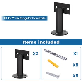 Muzata HT10 HL10 Flat Handrail Accessories 2pack Stainless Steel Adjustable Angle Flat Brackets for Staircase Stair Railing Heavy Duty Black Handrail Bracket HB02 BP4