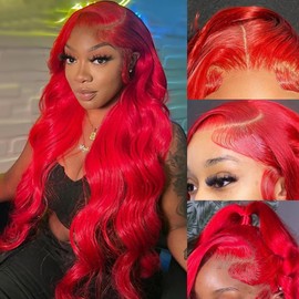 Avolo 28 Inch Red Lace Front Wig Human Hair 13x4 HD Transparent Lace 180% Density Red Wig Human Hair Body Wave Red Lace Front Wigs Human Hair Pre Plucked Red Frontal Wigs Human Hair Glueless Wig