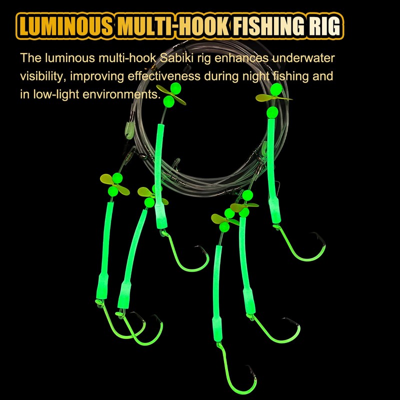 CWSDXM 2-Pack Luminous Deep Drop Rigs, 3 Circle Hooks 8/0