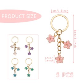 SYEYCW 5 Pcs Cute Keychain, Cute Flower Keyring, Keyrings for Women, Flower Gold Keychain Bag Charm, Keyring Accessories Purse Charms, for Bag Accessories, Key Pendant, for Girls Women Gift