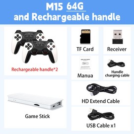 2025 New 2.4G Dual Wireless Gamepad, M15 Charging Handle Gamepad with 64g of built-in memory and over 20,000 games, supports multiple emulators, home consoles, classic retro arcade games, gaming devices - Color: M15 Rechargeable Gamepad