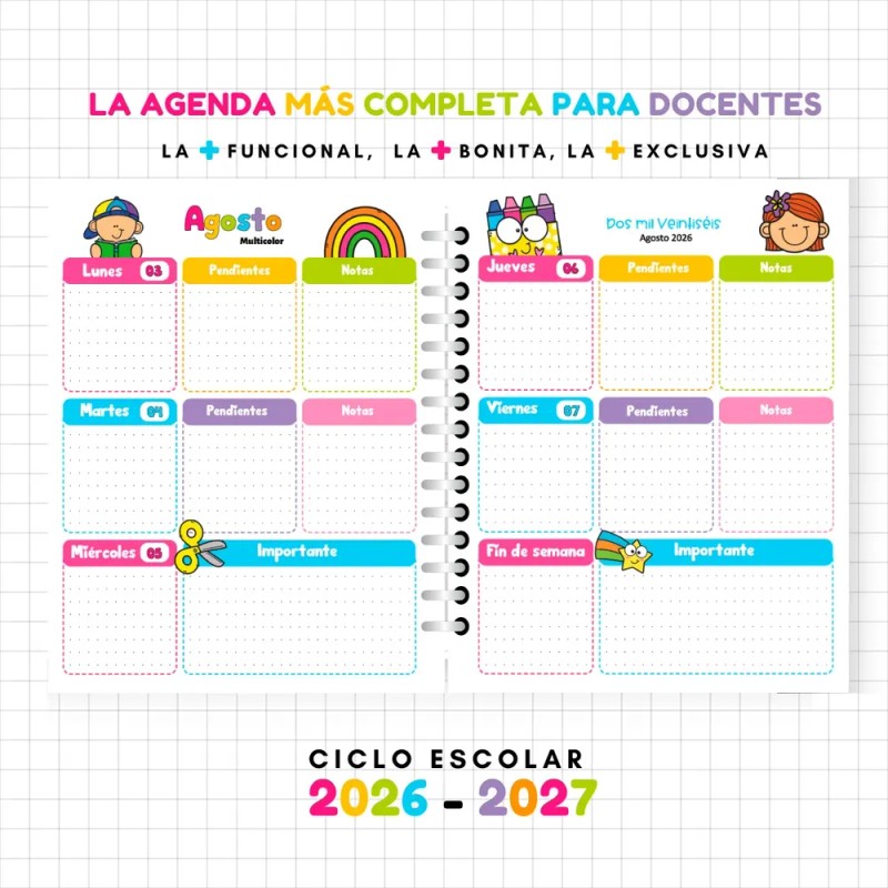 Agenda Escolar 25-26 Maestra Pasta Dura Mod Multicolor #5