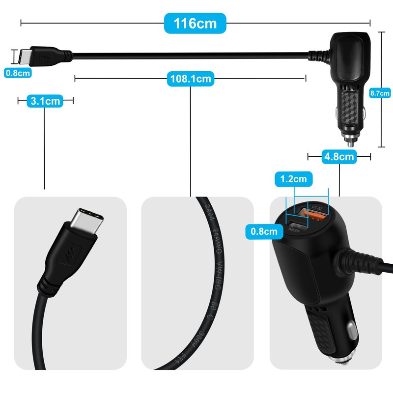 YINGAYOU Cavo da USB C Accendisigari per Auto 20W 40W