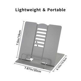 Blizzow Desk Book Stand Holders for Reading Hands Free, Durable Metal Adjustable Book Stand, Sturdy Lightweight Foldable Portable Bookstand -Cookbook, Recipe, Tablet, Music Book, Documents (Grey)