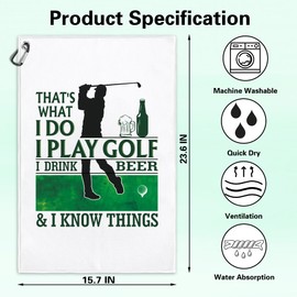 Msticey That's What I Do I Play Golf Funny Printed Microfiber Golf Towel with Clip, Golf Gifts for Golf Dad Mom Grandpa, Golfer Father's Day Birthday Gifts, Golf Accessories for Men Husband Boyfriend