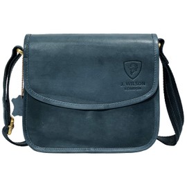 J. Wilson London Satchel Bag Women Leather Crossover 2 Litres (Vintage Blue)