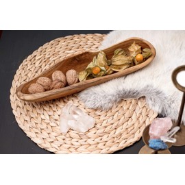 Windalf Galina Rustic Teak Wood Bowl 33 cm Antipasti Baguette Desk Bowl Key Bowl Front Room Bowl Handmade Wood