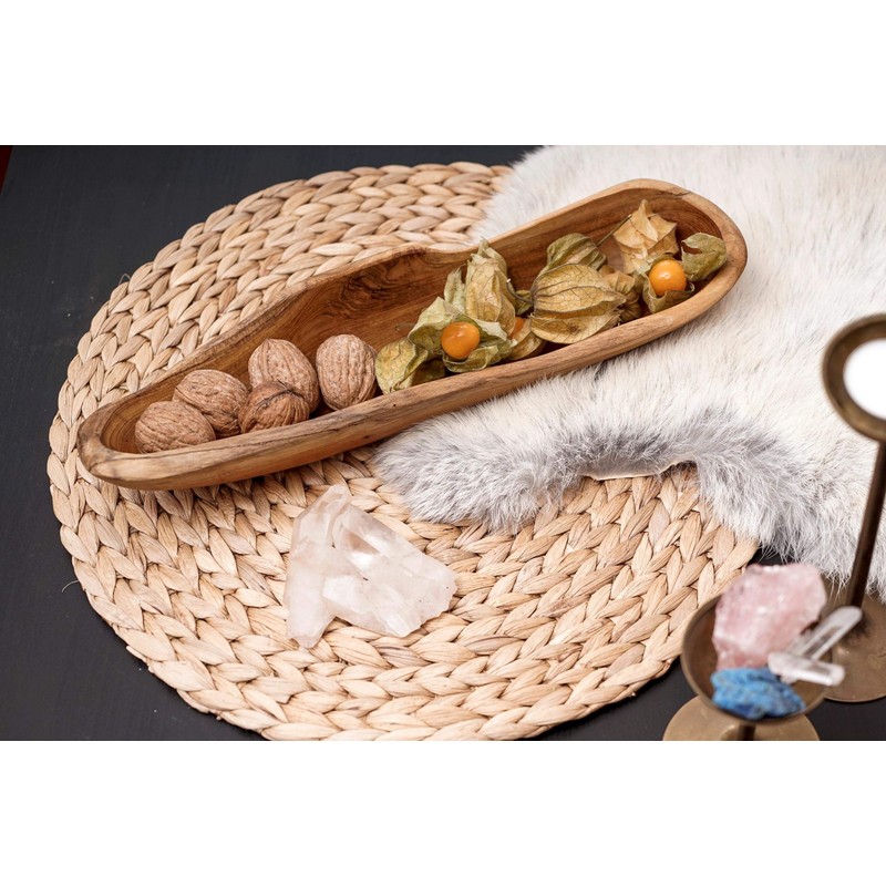 Windalf Galina Rustic Teak Wood Bowl 33 cm Antipasti Baguette