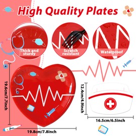 Naozinebi 50Pcs Nurse Graduation Paper Plates Napkins Set RN Graduate Party Decorations for Nurses Week Doctor Medical School Party Supplies Red Heart Nursing Birthday Disposable Tableware