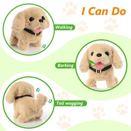Electronic Interactive Plush Puppy - Battery Operated Mechanical Walking Little Pet Dog with a Cute Bag, Barking, Tail Wagging, Stretching Companion Animal for Toddlers & Kids (Yellow)
