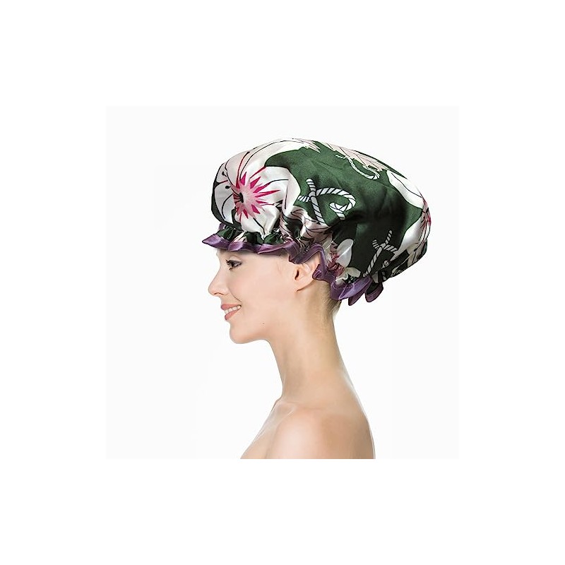 (Lily) - Quanchen Shower Cap for Women Long Hair,Reusable Elastic