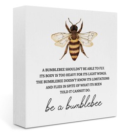 Religious Christian Bee Decor Wood Box Sign 5 x 5 Inches Rustic Wooden Square Sign Decor Bee Summer Decor Inspirational Bible Verse Desk Decor for Home Farmhouse Garden Porch Bedroom Prayer Room